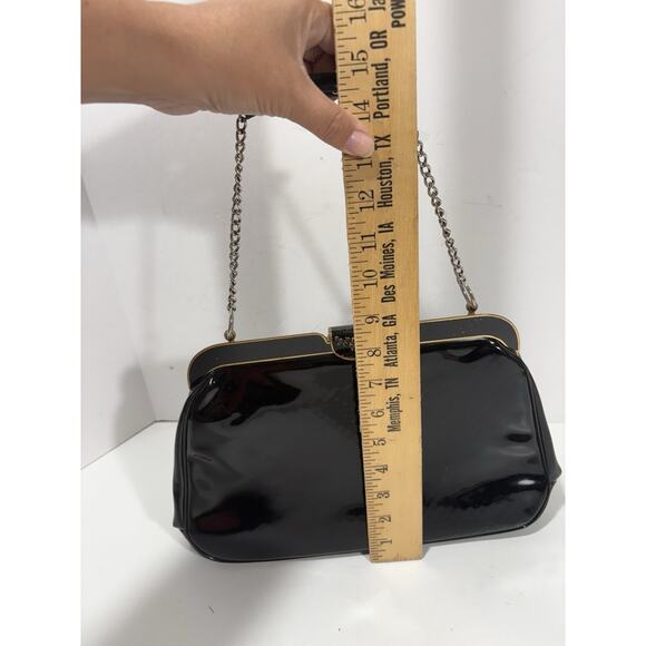 Vintage Crown Lewis 50s/60s Black Patent Leather Chain Handle Bag Retro Purse - Picture 8 of 11